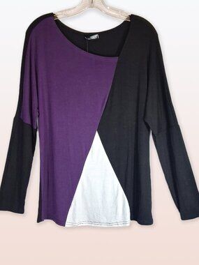 Sarin Matthews Color Block Tunic Purple Black White Size S NWT